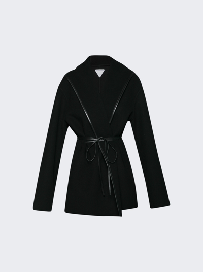 Shop Bottega Veneta Double Wool Cashmere Short Coat Black