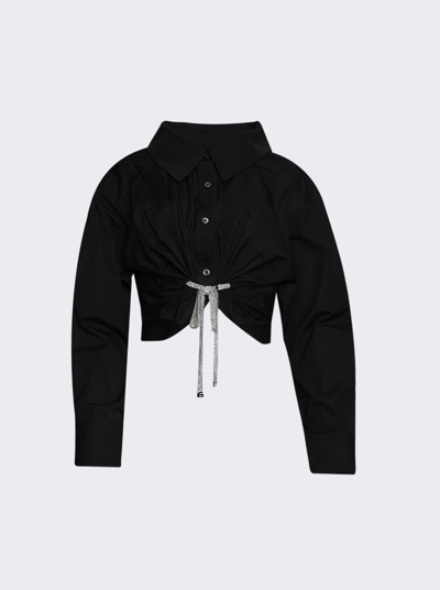 ALEXANDER WANG CROPPED BUTTON CRYSTAL TIE SHIRT IN COTTON POPLIN 