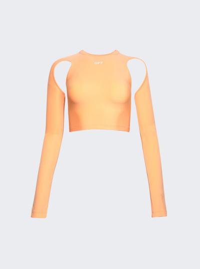 Shop Off-white Sleek Long Sleeve Crop Top In Peach Orange