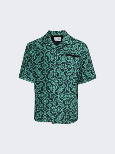 Shop Marine Serre Oriental Towels Bowling Shirt In Green