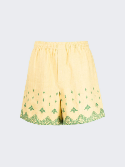 Shop Bode Green Peak Yellow Shorts