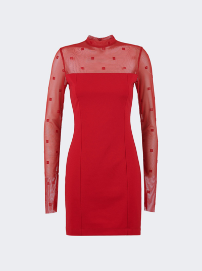 Shop Givenchy Mock Neck Midi Tubino Dress Vermilion Red