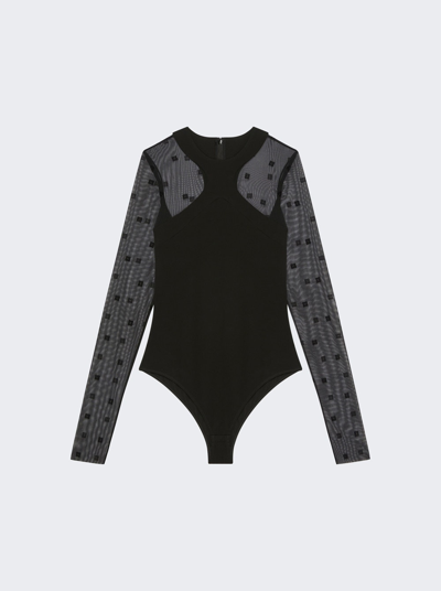 Shop Givenchy Long Sleeve Bodysuit 4g Tulle Black