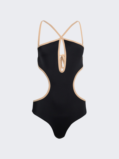 Shop Johanna Ortiz Black Rough Sea Onepiece Swimsuit