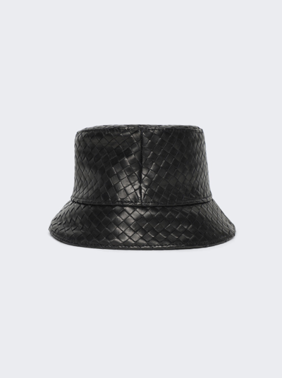 Shop Bottega Veneta Woven Leather Bucket Hat In Black