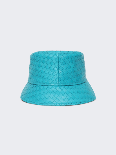 Shop Bottega Veneta Woven Leather Bucket Hat In Dip Blue