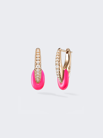 Shop Melissa Kaye Ada Neon Pink Enamel And Diamonds Huggie Hoop Earrings In 18k Pink Gold