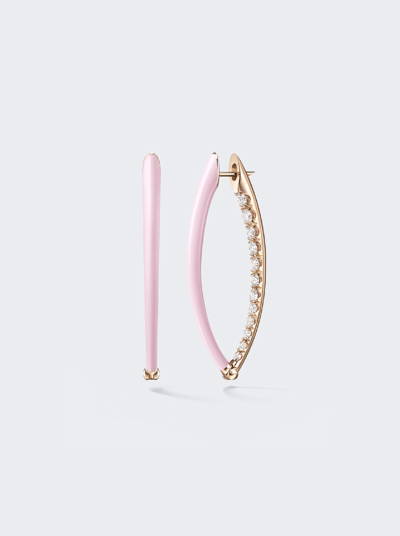 Shop Melissa Kaye Cristina Pink Enamel And Diamond Medium Earring In 18k Pink Gold