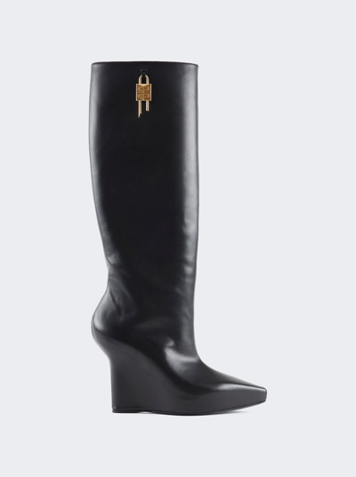 Shop Givenchy G Lock Wedge High Boots Black