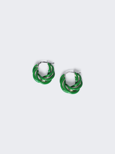 Shop Bottega Veneta Twist Hoop Earrings Sterling Silver In Parakeet Green
