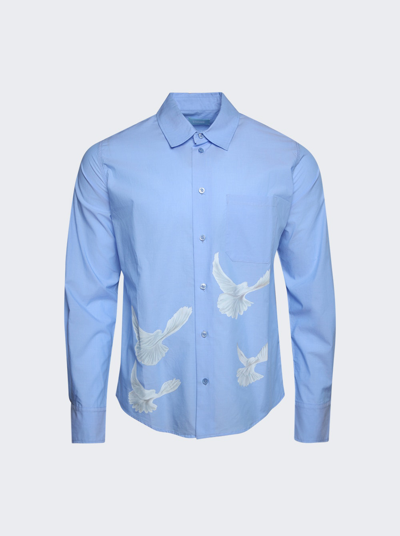 Shop 3paradis Singing Birds Long Sleeve Shirt Sky Blue