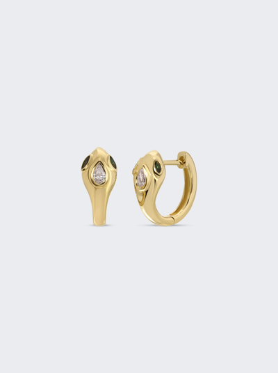 Shop Anita Ko Snake Diamond And Emerald Huggie Earrings In 18k Yellow Gold