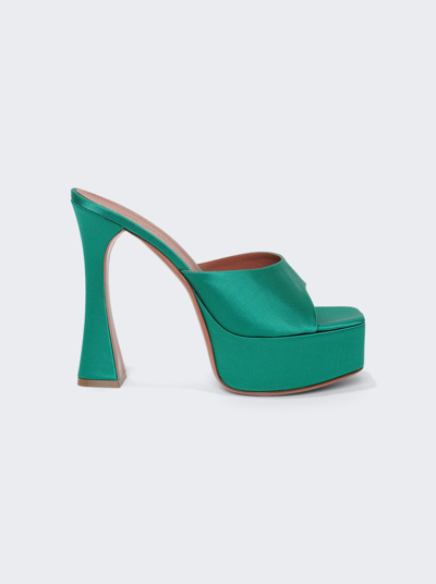 Shop Amina Muaddi Dalida Satin Platform Sandals In Emerald Green