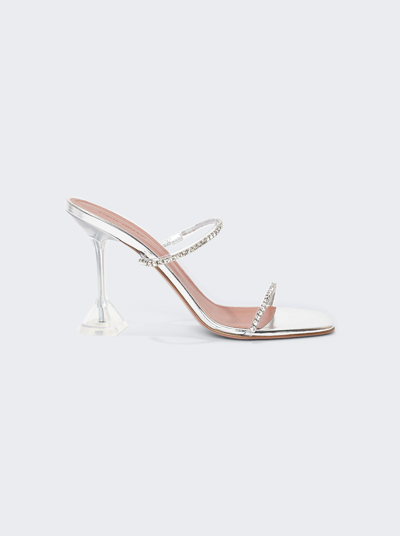 Shop Amina Muaddi Gilda Glass Slipper Sandals In Transparent And White Crystals