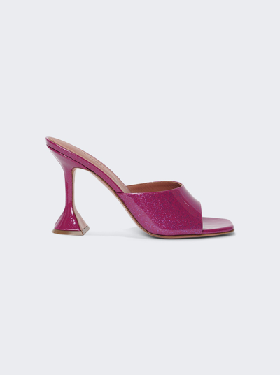 Shop Amina Muaddi Lupita Patent Glitter Slipper Sandals In Magenta