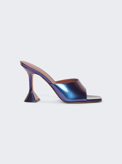 Shop Amina Muaddi Lupita Patent Glitter Slipper Sandals In Galaxy Blue