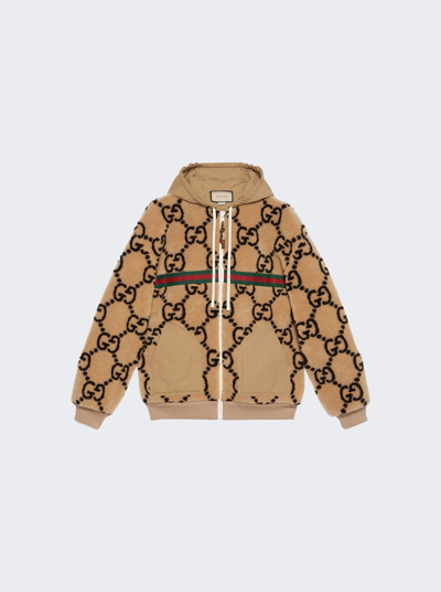 Shop Gucci Maxi Gg Wool Jersey Jacket In Beige