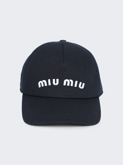Shop Miu Miu Drill Fabric Baseball Cap In Blue And White