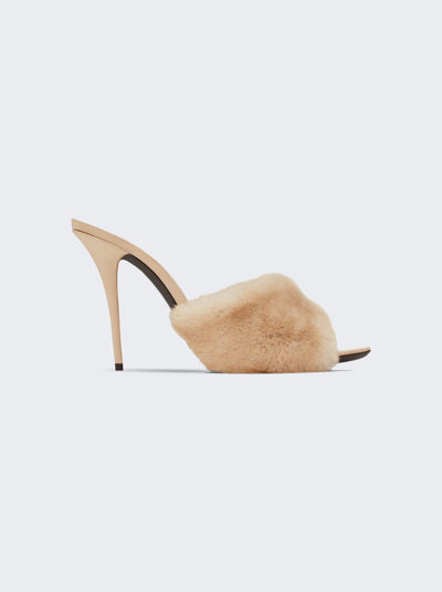 Shop Saint Laurent Gippy 105 Faux Fur High Heel Mule Sandals In Light Beige