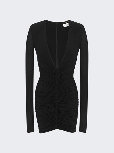 Shop Saint Laurent Long Sleeve Mini Dress Black