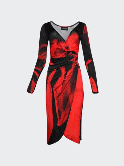 Shop Louisa Ballou Long-sleeve Summer Solstice Midi Dress In Queen Red