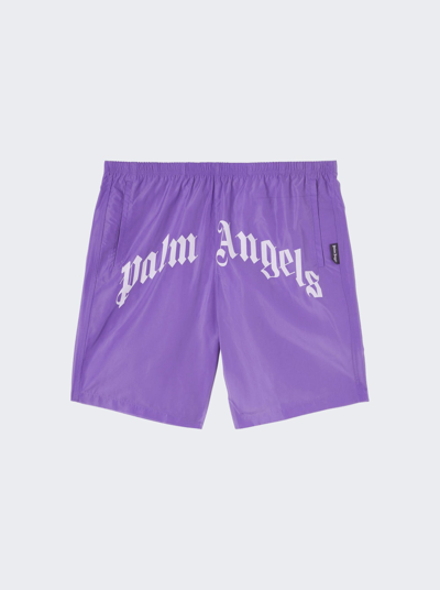 Shop Palm Angels Curved Logo Swim Shorts In Purple