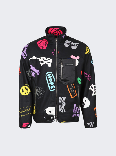 Shop Mastermind Japan All Over Logo Fleece Jacket Black