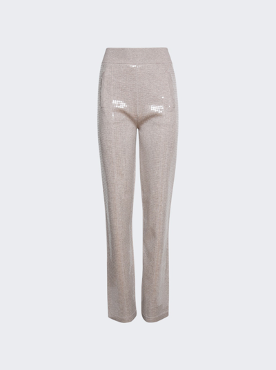 Shop Burberry Sequinned Cashmere Cotton Blend Trousers In Beige Melange