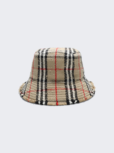 Shop Burberry Check Bouclã© Bucket Hat In Archive Beige