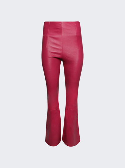 Shop Amiri Flare Leather Leggings Fuchsia Pink