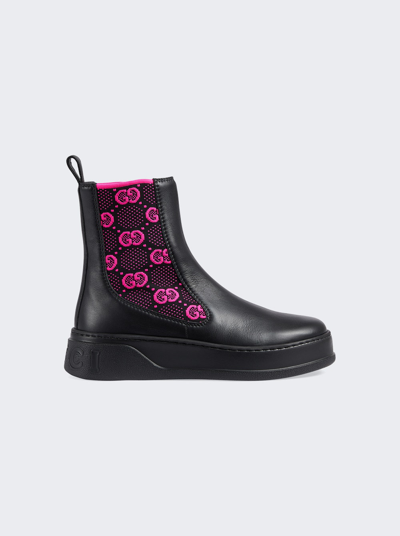 Shop Gucci Gg Jersey Boot In Black And Ivory