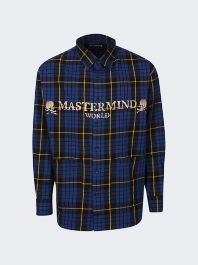 Shop Mastermind Japan Oversized Plaid Shirt In Blue