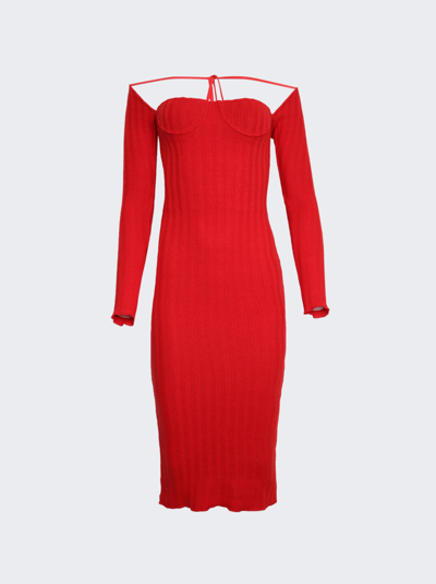 Shop Laquan Smith Off The Shoulder Midi Dress In Cherry Red