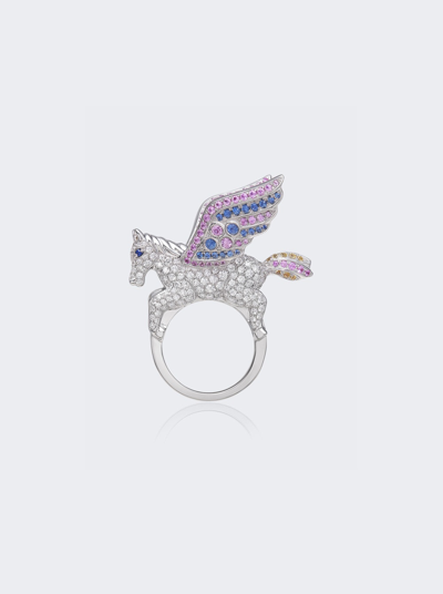 Shop Mio Harutaka Sapphire And Diamond Pegasus Ring In 18k White Gold