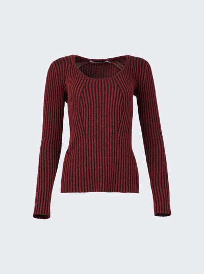 Shop Proenza Schouler White Label Plaited Rib Scoop Neck Sweater In Wine And Black