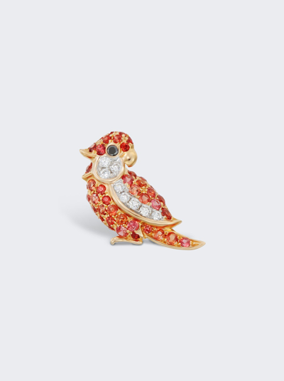 Shop Mio Harutaka Orange Sapphire Little Bird Single Right Earring In 18k Rose Gold And White Gold