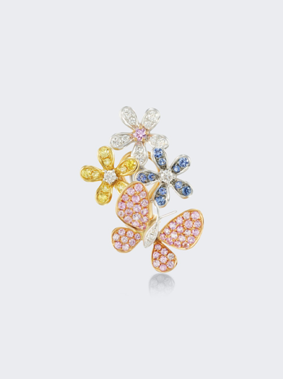 Shop Mio Harutaka Sapphire Flower Butterfly Single Right Earring In 18k White, Rose, And Yellow Gold