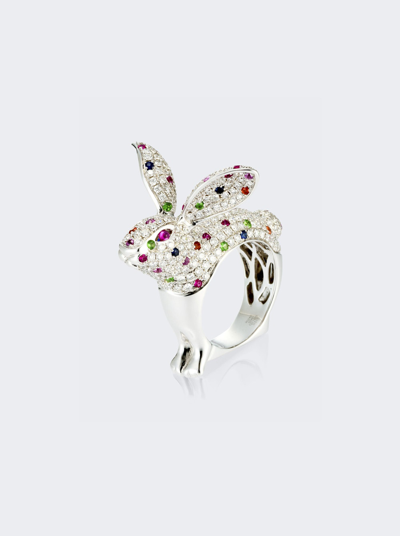 Shop Mio Harutaka Multicolor Sapphire Bunny Ring In 18k White Gold