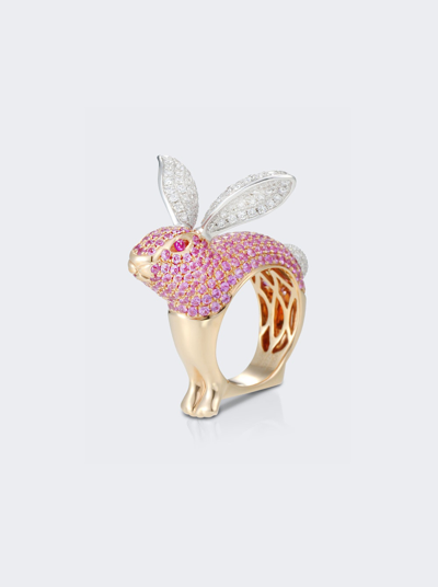 Shop Mio Harutaka Pink Sapphire Bunny Ring In 18k Rose Gold And White Gold
