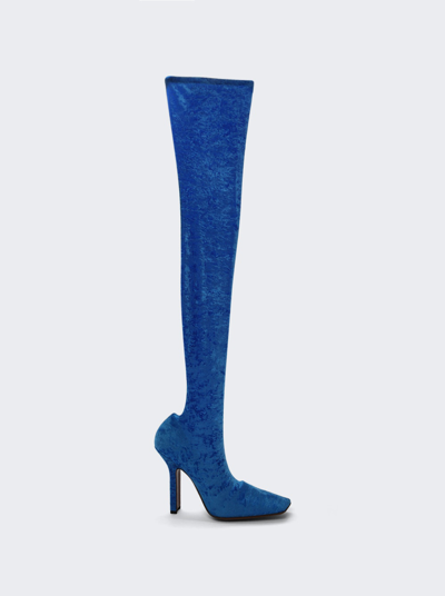 Shop Vetements Velvet High Boomerang Sock Boots In Blue
