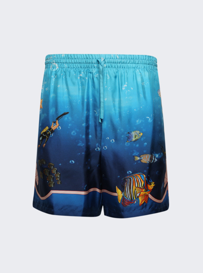 Shop Casablanca Fond Marin Silk Drawstring Shorts In Multicolor