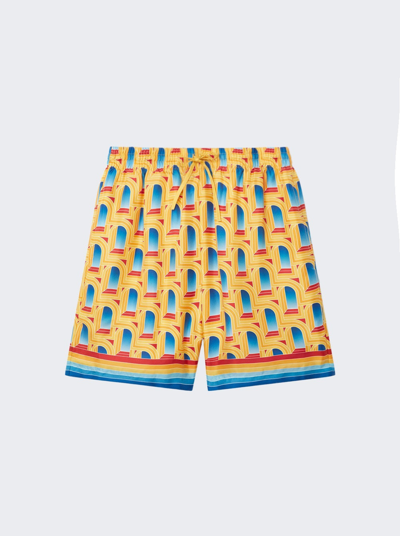 Shop Casablanca Lâ´arche De Jour Silk Drawstring Shorts In Multicolor