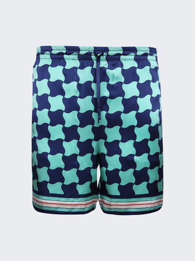 Shop Casablanca Silk Drawstring Shorts In Pool Tile