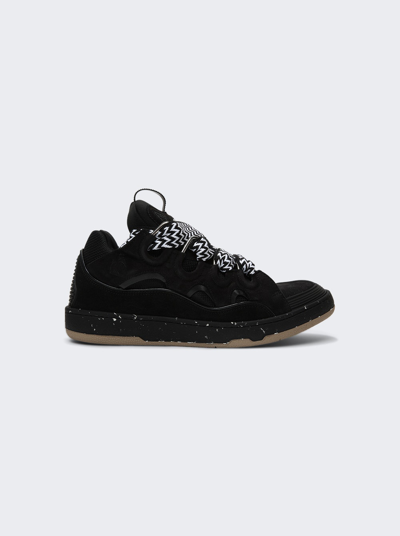 Shop Lanvin Leather Curb Sneakers In Black