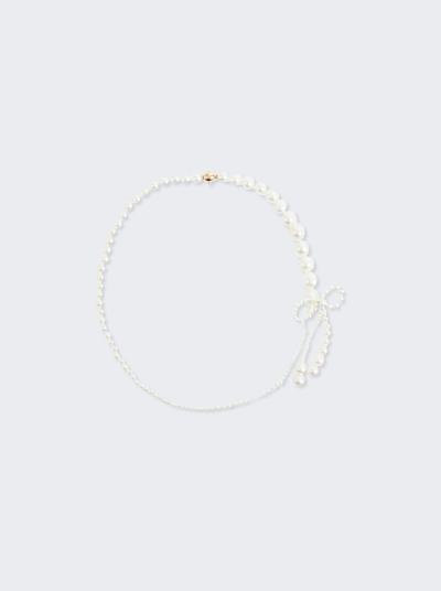 Shop Sophie Bille Brahe Peggy Rosette Pearl Bow Necklace In 14k Yellow Gold