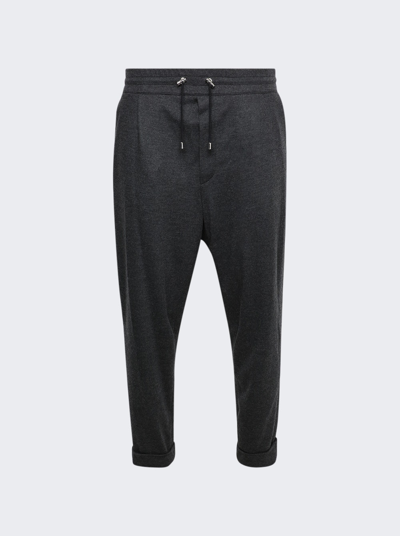 Shop Balmain Drawstring Flannel Pants Dark Grey