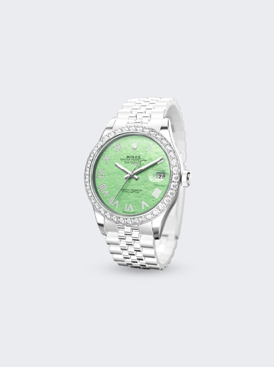 Shop Private Label London Rolex Datejust 41mm In Green Mother Of Pearl Dial