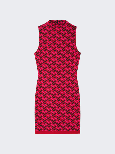 Shop Versace La Greca Jacquard Mini Dress In Parade Red