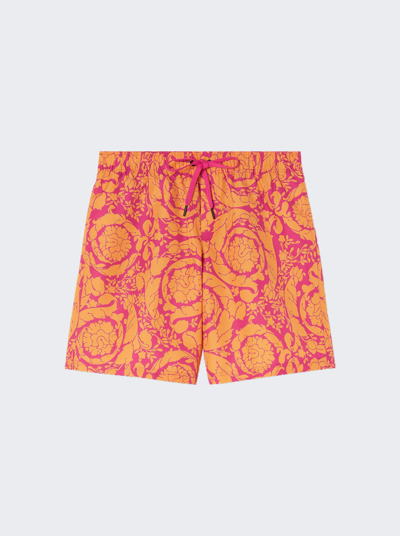 Shop Versace Mare Shorts In Magenta And Tangerine