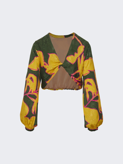 Shop Johanna Ortiz East Africa Crop Top In Green And Yellow